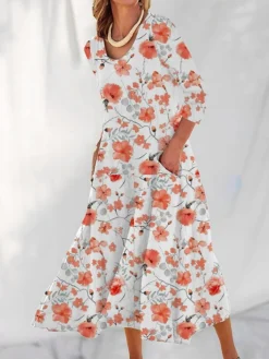 Women's Casual Dress Cotton Linen Dress Swing Dress Maxi Long Dress Polyester Fashion Casual Daily Outdoor Daily Vacation V Neck Pocket Print Long Sleeve Summer Spring Fall 2023 Loose Fit Light Green -Party Prom Dresses Sales Store ddqtgu1690539144370