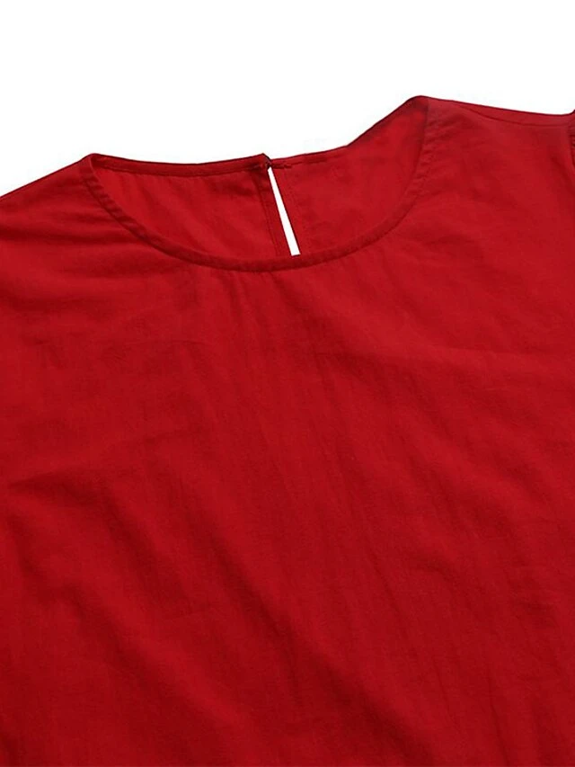 Women's Casual Dress Cotton Linen Dress Swing Dress Maxi Long Dress Cotton Blend Basic Casual Outdoor Daily Holiday Crew Neck Ruched Pocket Half Sleeve Summer Spring 2023 Loose Fit Black White Red 5 Women's Casual Dress Cotton Linen Dress Swing Dress Maxi Long Dress Cotton Blend Basic Casual Outdoor Daily Holiday Crew Neck Ruched Pocket Half Sleeve Summer Spring 2023 Loose Fit Black White Red - Image 5