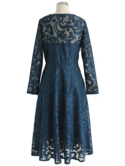Women's Party Dress Lace Dress Swing Dress Midi Dress Wine Red Black Blue Long Sleeve Pure Color Lace Winter Fall Spring Crew Neck Elegant Party Winter Dress Wedding Guest 2023 S M L XL 2XL 3XL -Party Prom Dresses Sales Store dfhwoj1675422470393