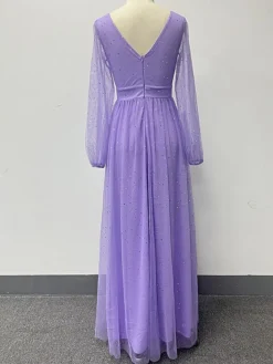 Women‘s Prom Dress Party Dress Sequin Dress Long Dress Maxi Dress Purple Long Sleeve Pure Color Sparkly Glitter Sequins Fall Winter Autumn V Neck Fashion Wedding Guest Birthday Evening Party -Party Prom Dresses Sales Store dflkqd1693535482310