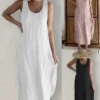 Women's Casual Dress Cotton Linen Dress Shift Dress Midi Dress Bamboo Modern Casual Daily U Neck Ruched Sleeveless Summer Spring 2023 Regular Fit Black White Pink Pure Color S M L XL 2XL
