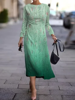 Women's Work Dress Casual Dress Semi Formal Dress Fashion Winter Dress Daily Midi Dress Print Crew Neck Long Sleeve Floral Abstract Slim Pink Wine Green Fall Winter S M L XL XXL -Party Prom Dresses Sales Store dgdcvy1694151640879