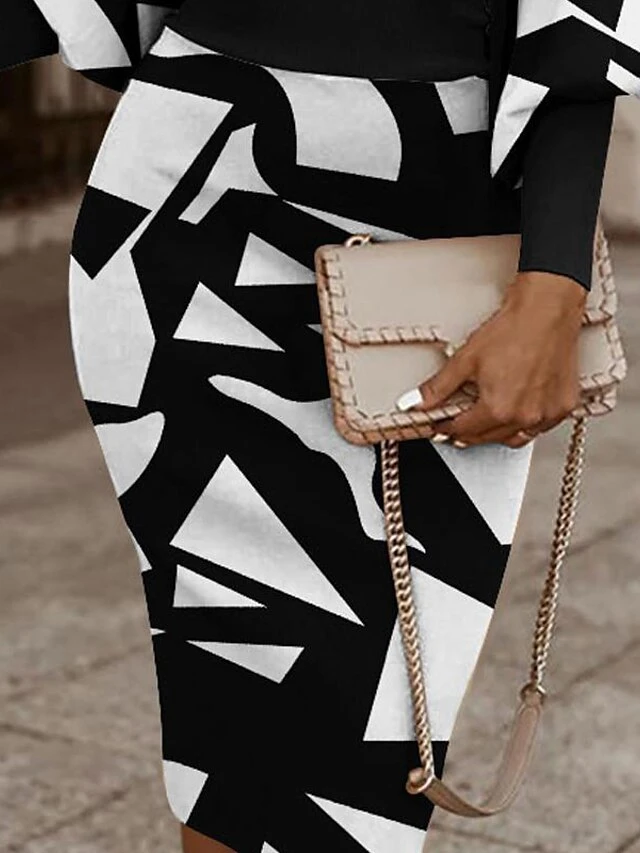 Women's Christmas Casual Dress Bodycon Sheath Dress Mini Dress Black And White Black Khaki Long Sleeve Geometric Patchwork Winter Fall Autumn V Neck Modern 2022 S M L XL XXL 13 Women's Christmas Casual Dress Bodycon Sheath Dress Mini Dress Black And White Black Khaki Long Sleeve Geometric Patchwork Winter Fall Autumn V Neck Modern 2022 S M L XL XXL - Image 13