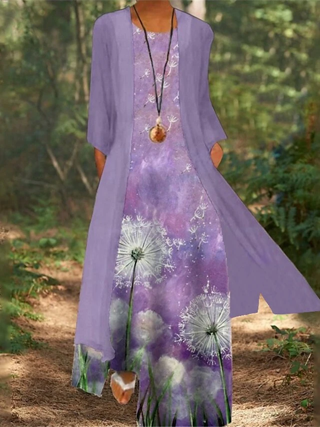 Women's Dress Set Two Piece Dress Church Dress Long Dress Maxi Dress White Red Blue Long Sleeve Floral Print Summer Spring Crew Neck Modern Winter Dress Fall Dress Loose Fit 2023 M L XL XXL 3XL 4XL 3 Women's Dress Set Two Piece Dress Church Dress Long Dress Maxi Dress White Red Blue Long Sleeve Floral Print Summer Spring Crew Neck Modern Winter Dress Fall Dress Loose Fit 2023 M L XL XXL 3XL 4XL - Image 3