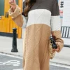 Women's Sweater Dress Jumper Dress Casual Dress Midi Dress Fashion Color Block Outdoor Holiday Vacation Going Out Round Neck Long Sleeve Patchwork 2023 Loose Fit Wine Khaki S M L XL