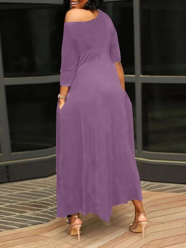 Women's Work Dress Black Dress White Dress Fashion Long Dress Maxi Dress Ruched Pocket One Shoulder 3/4 Length Sleeve Plain Regular Fit Black White Pink Fall S M L XL XXL 12 Women's Work Dress Black Dress White Dress Fashion Long Dress Maxi Dress Ruched Pocket One Shoulder 3/4 Length Sleeve Plain Regular Fit Black White Pink Fall S M L XL XXL - Image 12