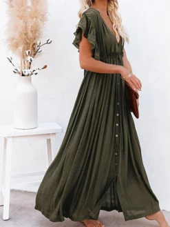 Women's Normal Party Dress White Dress Long Dress Maxi Dress Black White Army Green Long Sleeve Pure Color Button Summer Spring Fall Plunge Vacation One-Size -Party Prom Dresses Sales Store dimixy1655979378615