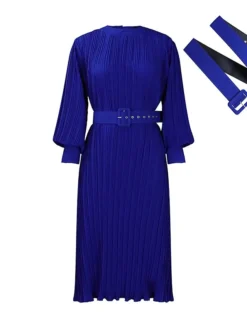 Women's Work Dress Casual Dress Black Dress Fashion Office Daily Workfashion Midi Dress Lace Up Pleated Crew Neck Long Sleeve Plain Regular Fit Black White Red Fall Winter S M L XL XXL -Party Prom Dresses Sales Store djctns1695645196513