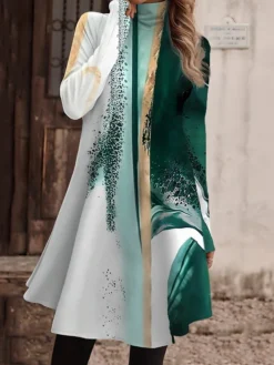 Women's Work Dress Casual Dress Fashion Winter Dress Daily Mini Dress Print Turtleneck Long Sleeve Floral Letter Regular Fit Light Pink Black Light Green Fall Winter S M L XL XXL -Party Prom Dresses Sales Store djfckx1694573150117