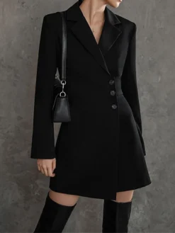 Women's Work Dress Blazer Dress Sheath Dress Fashion Office Daily Workfashion Mini Dress Button Lapel Long Sleeve Plain Regular Fit Black Fall Winter S M L