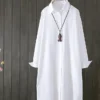Women's Shirt Dress Casual Dress Cotton Dress Midi Dress Cotton Blend Basic Classic Outdoor Office Daily Shirt Collar Button Pocket Long Sleeve Summer Spring Fall 2023 Loose Fit White Plain M L XL
