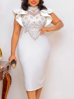 Women‘s Cocktail Party Dress Wedding Guest Dress Bodycon Midi Dress White Sleeveless Pure Color Lace Winter Fall Spring High Neck Sexy Weekend Loose Fit 2023 S M L XL XXL 3XL