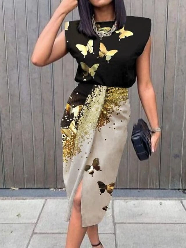 Women's Sheath Dress Midi Dress Sleeveless Butterfly Print Summer Spring V Neck Stylish Party 2023 S M L XL XXL 3XL 2 Women's Sheath Dress Midi Dress Sleeveless Butterfly Print Summer Spring V Neck Stylish Party 2023 S M L XL XXL 3XL - Image 2
