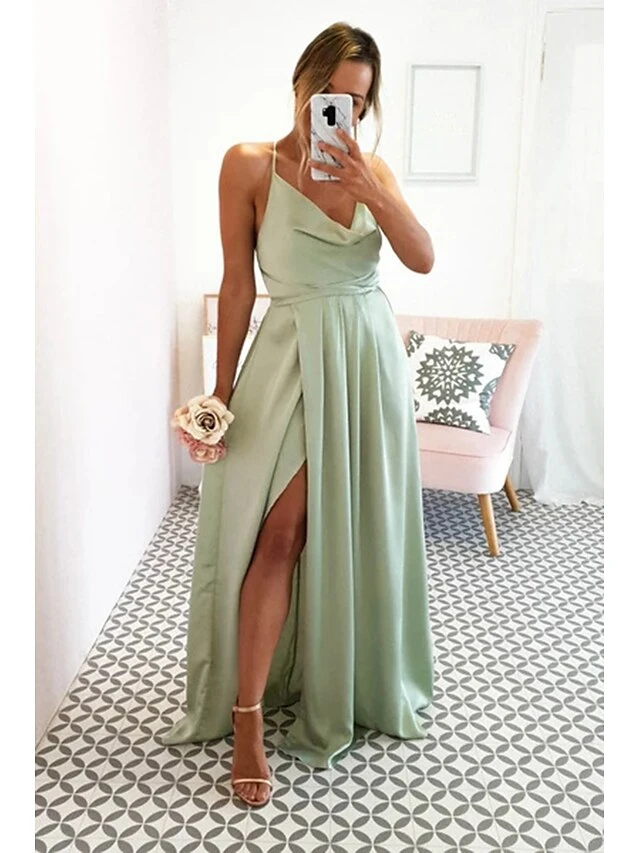 Women's Prom Dress Party Dress Satin Dress Long Dress Maxi Dress Light Green Wine Sleeveless Pure Color Split Summer Spring Fall Spaghetti Strap Fashion Party Birthday Evening Party 2023 S M L XL 5 Women's Prom Dress Party Dress Satin Dress Long Dress Maxi Dress Light Green Wine Sleeveless Pure Color Split Summer Spring Fall Spaghetti Strap Fashion Party Birthday Evening Party 2023 S M L XL - Image 5