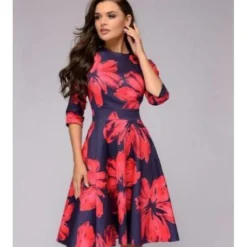 Women‘s A Line Dress Knee Length Dress Purple / Blue White Dark Blue Red 3/4 Length Sleeve Floral Print Print Fall Spring Round Neck Formal Vintage 2023 S M L XL XXL XXXL -Party Prom Dresses Sales Store dldhsy1647310988765
