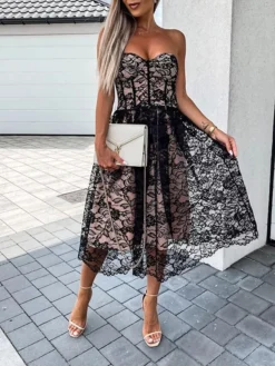 Women's Party Dress Lace Dress Homecoming Dress Mini Dress Black White Sleeveless Pure Color Backless Summer Spring Strapless Stylish Vacation Spring Dress 2023 S M L XL -Party Prom Dresses Sales Store dmdqot1655262365175