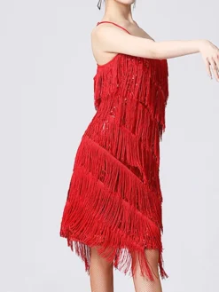 Women's Party Dress Fringe Dress Sequin Dress Midi Dress Silver Black White Sleeveless Pure Color Sequins Summer Spring Fall Spaghetti Strap Fashion Party Vacation Summer Dress 2022 S M L XL XXL 3XL -Party Prom Dresses Sales Store dmhpzi1639557636281
