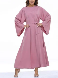 Women's Work Dress Black Dress Semi Formal Dress Fashion Long Dress Maxi Dress Lace Up Crew Neck Long Sleeve Plain Regular Fit Black Pink Red Fall Winter S M L XL XXL