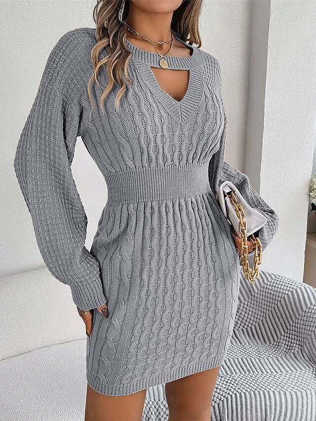 Women's Sweater Dress Jumper Dress Casual Dress Mini Dress Fashion Pure Color Outdoor Daily Going Out Crew Neck Long Sleeve Cut Out 2023 Loose Fit Wine Khaki Gray S M L 16 Women's Sweater Dress Jumper Dress Casual Dress Mini Dress Fashion Pure Color Outdoor Daily Going Out Crew Neck Long Sleeve Cut Out 2023 Loose Fit Wine Khaki Gray S M L - Image 16