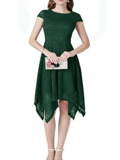 Women's Party Dress Lace Dress Cocktail Dress Midi Dress Black Pink Wine Short Sleeve Pure Color Lace Spring Fall Winter V Neck Fashion Winter Dress Wedding Guest Vacation 2023 S M L XL XXL -Party Prom Dresses Sales Store dnztbh1692180418391