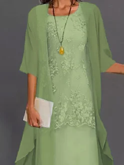 Women's Dress Set Lace Dress Midi Dress Light Blue Green Gray Half Sleeve Floral Embroidered Layered Patchwork Summer Spring Fall Crew Neck Elegant Chinoiserie 2023 M L XL XXL XXXL 4XL 5XL -Party Prom Dresses Sales Store dorxps1651733200690