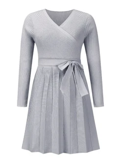 Women's Sweater Dress Jumper Dress Casual Dress Mini Dress Fashion Plain Outdoor Daily Going Out V Neck Long Sleeve 2023 Loose Fit Black Green Khaki S M L XL XXL -Party Prom Dresses Sales Store dpehpz1694427616150