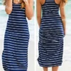 Women's Long Dress Maxi Dress Casual Dress Sundress Summer Dress Striped Casual Outdoor Daily Vacation Print Sleeveless U Neck Dress Slim Black Royal Blue Gray Spring Summer S M L XL
