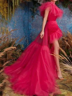 Women's Two Piece Dress Set Party Dress Sheath Dress Party Wedding Guest Fashion Party Ruched Ruffle Mini Dress One Shoulder Short Sleeve Plain Regular Fit Fuchsia Fall Winter S M L XL -Party Prom Dresses Sales Store dpfstq1696239245194