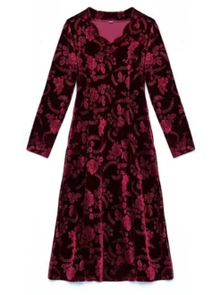 Women's Party Dress Velvet Dress Print Dress Midi Dress Maroon Dark Green Purple Long Sleeve Floral Print Spring Fall Winter V Neck Stylish Party Winter Dress Wedding Guest 2023 XL 2XL 3XL 4XL 5XL 6XL -Party Prom Dresses Sales Store dpifmw1665489374097