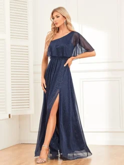 Women's Prom Dress Party Dress Swing Dress Long Dress Maxi Dress Dark Blue Short Sleeve Pure Color Zipper Summer Spring Fall Spaghetti Strap Fashion Evening Party Summer Dress 2023 S M L XL -Party Prom Dresses Sales Store dpohwb1696673267403
