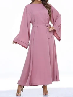 Women's Work Dress Black Dress Semi Formal Dress Fashion Long Dress Maxi Dress Lace Up Crew Neck Long Sleeve Plain Regular Fit Black Pink Red Fall Winter S M L XL XXL -Party Prom Dresses Sales Store dpzkfc1693300576823