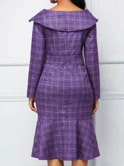 Women's Work Dress Sheath Dress Semi Formal Dress Fashion Office Daily Workfashion Midi Dress Ruffle Button Shirt Collar Long Sleeve Plaid Regular Fit Blue Purple Gray Fall Winter S M L XL XXL -Party Prom Dresses Sales Store dqbfvp1695027391074