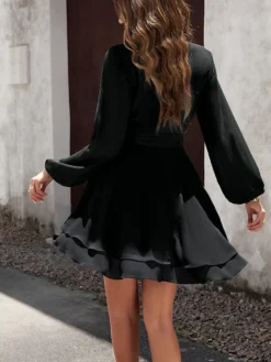 Women's Party Dress Cocktail Dress Wedding Guest Dress Mini Dress Black Pink Wine Long Sleeve Pure Color Lace Up Fall Winter Autumn V Neck Fashion Winter Dress Wedding Guest Vacation 2023 S M L XL -Party Prom Dresses Sales Store dqcyxm1694586567768