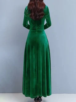 Women's Party Dress Velvet Dress A Line Dress Long Dress Maxi Dress Black Wine Dark Green Long Sleeve Pure Color Ruched Winter Fall Spring Square Neck Stylish Winter Dress Daily 2023 M L XL -Party Prom Dresses Sales Store dqghhs1646723235846