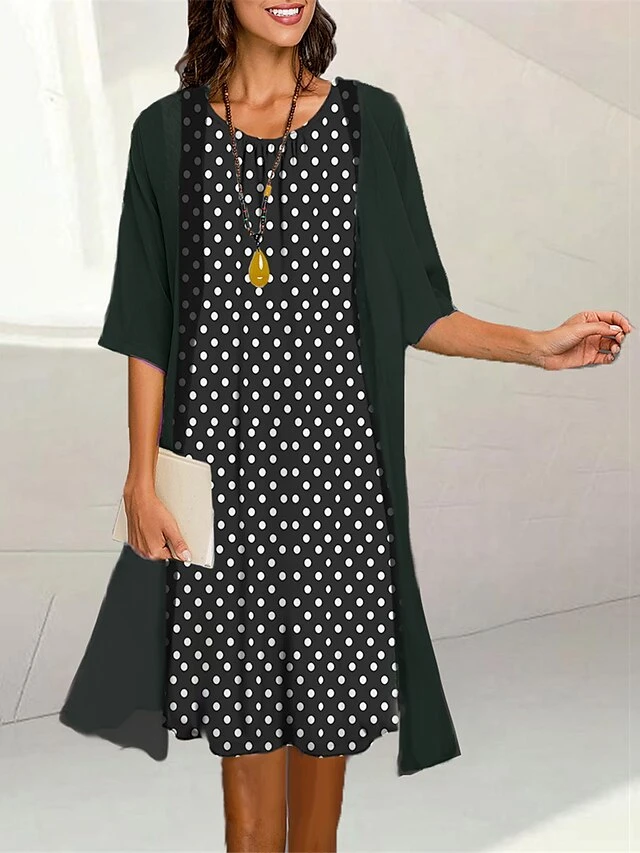 Women's Two Piece Dress Set Casual Dress Print Dress Outdoor Daily Fashion Elegant Print Midi Dress Crew Neck 3/4 Length Sleeve Polka Dot Loose Fit Black Yellow Blue Summer Spring S M L XL XXL 6 Women's Two Piece Dress Set Casual Dress Print Dress Outdoor Daily Fashion Elegant Print Midi Dress Crew Neck 3/4 Length Sleeve Polka Dot Loose Fit Black Yellow Blue Summer Spring S M L XL XXL - Image 6