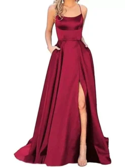 Women‘s Prom Party Dress Satin Dress Swing Dress Long Dress Maxi Dress Black Blue Dark Green Pure Color Backless Fall Spring Spaghetti Romantic Winter Dress Daily Evening Party 2023 -Party Prom Dresses Sales Store drjasb1683621495916