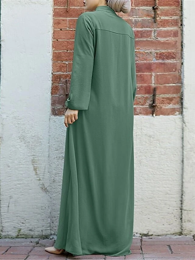 Women's Work Dress Swing Dress Black Dress Classic Long Dress Maxi Dress Zipper Pocket Stand Collar Long Sleeve Plain Loose Fit Black Brown Green Fall Winter S M L XL XXL 7 Women's Work Dress Swing Dress Black Dress Classic Long Dress Maxi Dress Zipper Pocket Stand Collar Long Sleeve Plain Loose Fit Black Brown Green Fall Winter S M L XL XXL - Image 7