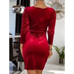 Women's Party Dress Velvet Dress Wedding Guest Dress Mini Dress Black Wine Blue Long Sleeve Pure Color Ruched Spring Fall Winter V Neck Fashion Winter Dress Evening Party Wedding Guest 2023 S M L XL -Party Prom Dresses Sales Store drtwoy1692611812396