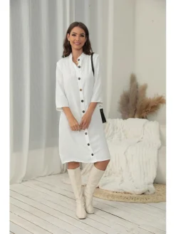 Women's Shirt Dress Casual Dress Cotton Linen Dress Midi Dress Cotton Blend Fashion Basic Outdoor Daily Shirt Collar Button Half Sleeve Summer Spring Fall 2023 Regular Fit Black White Green Plain S M -Party Prom Dresses Sales Store drxpva1697630527139