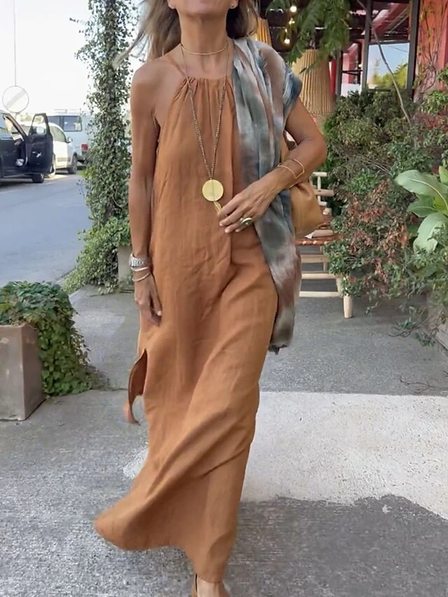 Women's Casual Dress Swing Dress White Dress Long Dress Maxi Dress Cotton Polyester Basic Casual Outdoor Daily Holiday Halter Neck Split Sleeveless Summer Spring 2023 Regular Fit Camel Black White 5 Women's Casual Dress Swing Dress White Dress Long Dress Maxi Dress Cotton Polyester Basic Casual Outdoor Daily Holiday Halter Neck Split Sleeveless Summer Spring 2023 Regular Fit Camel Black White - Image 5