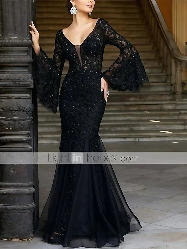 Women‘s Formal Party Dress Lace Dress Black Dress Long Dress Maxi Dress Black Long Sleeve Pure Color Lace Fall Spring Autumn V Neck Hot Winter Dress Evening Party 2023 S M L XL 1 Women‘s Formal Party Dress Lace Dress Black Dress Long Dress Maxi Dress Black Long Sleeve Pure Color Lace Fall Spring Autumn V Neck Hot Winter Dress Evening Party 2023 S M L XL
