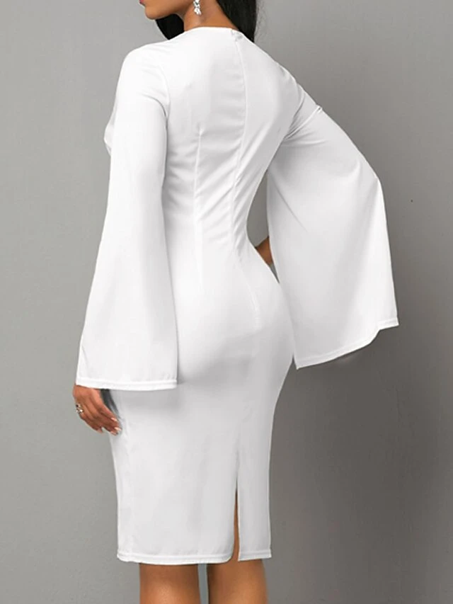 Women's Bodycon Sheath Dress Church Dress Midi Dress Black White Long Sleeve Floral Split Summer Spring Crew Neck Stylish Winter Dress Fall Dress 2023 S M L XL XXL 5 Women's Bodycon Sheath Dress Church Dress Midi Dress Black White Long Sleeve Floral Split Summer Spring Crew Neck Stylish Winter Dress Fall Dress 2023 S M L XL XXL - Image 5