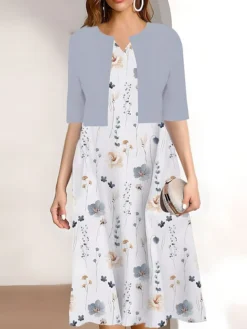Women's Two Piece Dress Set Casual Dress Print Dress Outdoor Daily Fashion Elegant Print Midi Dress V Neck Half Sleeve Floral Print Regular Fit Pink Navy Blue Sky Blue Summer Spring S M L XL XXL 10 Women's Two Piece Dress Set Casual Dress Print Dress Outdoor Daily Fashion Elegant Print Midi Dress V Neck Half Sleeve Floral Print Regular Fit Pink Navy Blue Sky Blue Summer Spring S M L XL XXL -Party Prom Dresses Sales Store dueptg1689671524296
