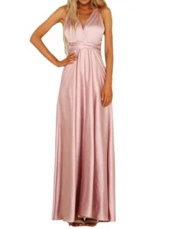 Women's Prom Dress Wedding Guest Dress Satin Dress Long Dress Maxi Dress Pink Navy Blue Green Sleeveless Pure Color Backless Summer Spring Fall V Neck Fashion Party Evening Party Wedding Guest 2023 -Party Prom Dresses Sales Store dugtyb1662353714495