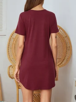 Women's Casual Dress Night Dress Mini Dress Daily Casual Ruched Solid Color V Neck Home Lounge Black Wine 2023 Summer Spring S M L XL -Party Prom Dresses Sales Store dwzike1692771039468