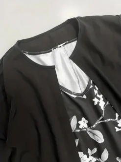 Women's Two Piece Dress Set Casual Dress Chiffon Dress Outdoor Daily Fashion Elegant Print Midi Dress V Neck Half Sleeve Floral Regular Fit Black Pink Gray Summer Spring S M L XL XXL -Party Prom Dresses Sales Store dwzljg1693539435051