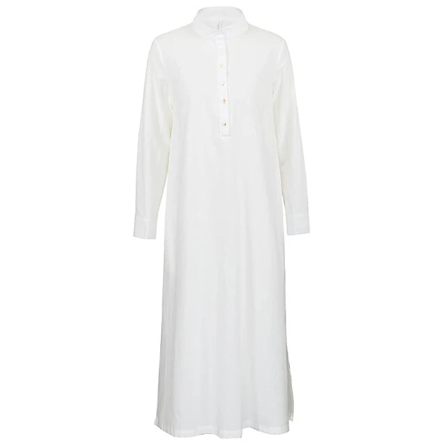 Women's Cotton Dress Pajamas Nightgown Nighty Pure Color Retro Comfort Home Daily Stand Collar Long Sleeve Button Summer Fall Spring White Blue 12 Women's Cotton Dress Pajamas Nightgown Nighty Pure Color Retro Comfort Home Daily Stand Collar Long Sleeve Button Summer Fall Spring White Blue - Image 12