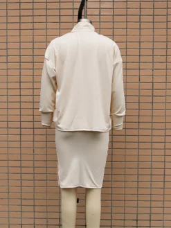 Women's Two Piece Dress Set Casual Dress Skirt Set Outdoor Daily Fashion Streetwear Split Ribbed Midi Dress Turtleneck Long Sleeve Plain Loose Fit Black Brown Beige Fall Winter S M L XL -Party Prom Dresses Sales Store dxbrds1694596423409