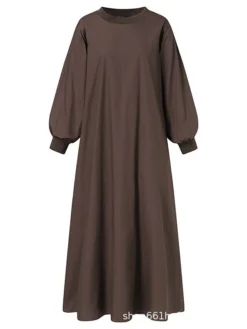 Women's Work Dress Shift Dress Semi Formal Dress Fashion Long Dress Maxi Dress Pocket Crew Neck Long Sleeve Plain Loose Fit Black Brown Light Blue Fall Winter S M L XL XXL -Party Prom Dresses Sales Store dxkokb1693895816215