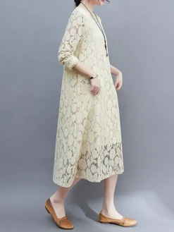 Women's Work Dress Lace Dress Black Dress Fashion Midi Dress Lace Pocket Crew Neck Long Sleeve Plain Loose Fit Black White Pink Fall M L XL XXL 3XL 33 Women's Work Dress Lace Dress Black Dress Fashion Midi Dress Lace Pocket Crew Neck Long Sleeve Plain Loose Fit Black White Pink Fall M L XL XXL 3XL -Party Prom Dresses Sales Store dxoinw1693281264888